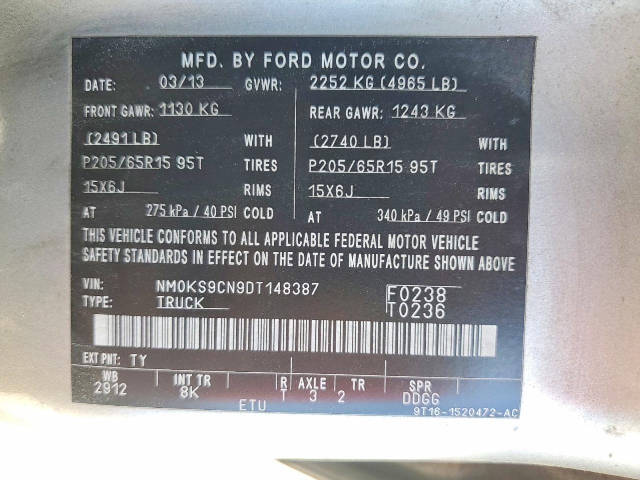 2013 FORD TRANSIT