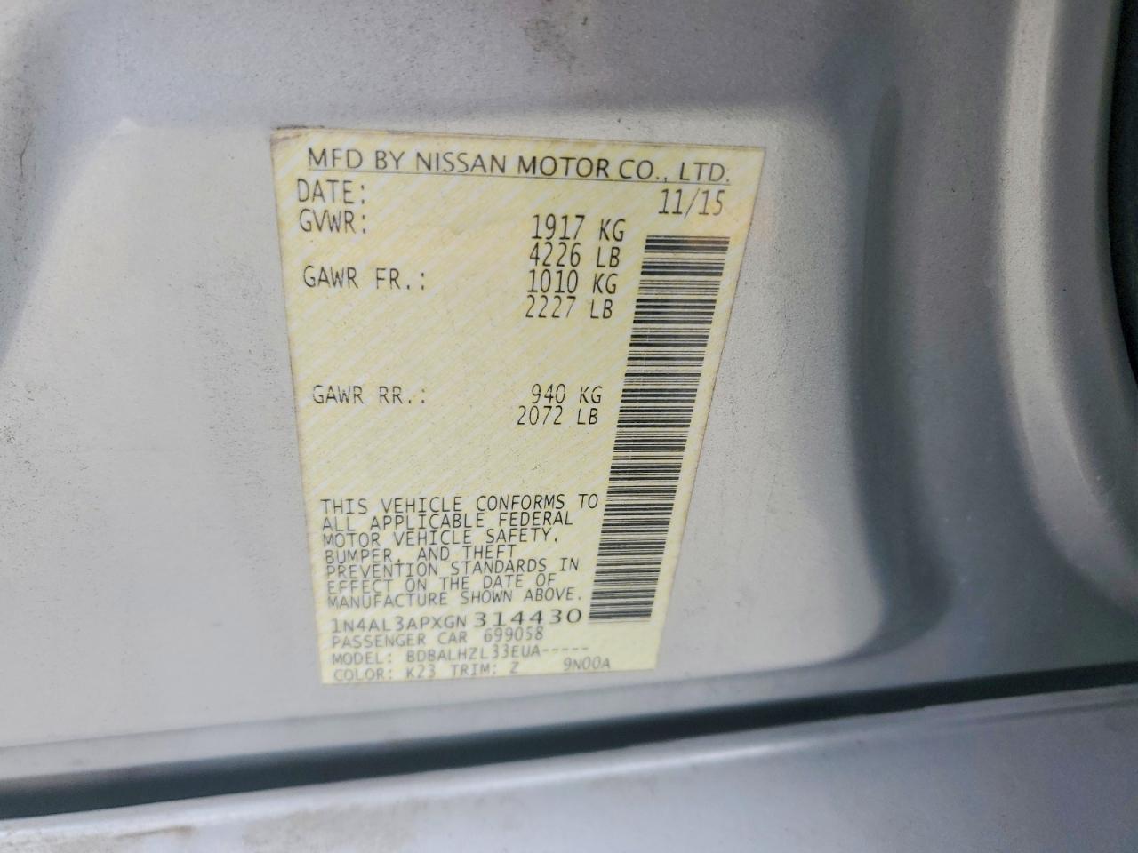 2016 NISSAN ALTIMA