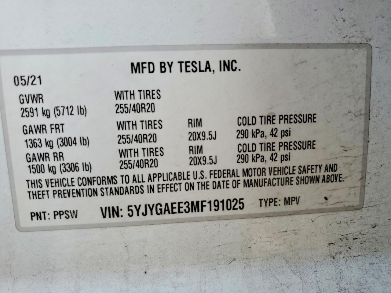 2021 TESLA MODEL Y