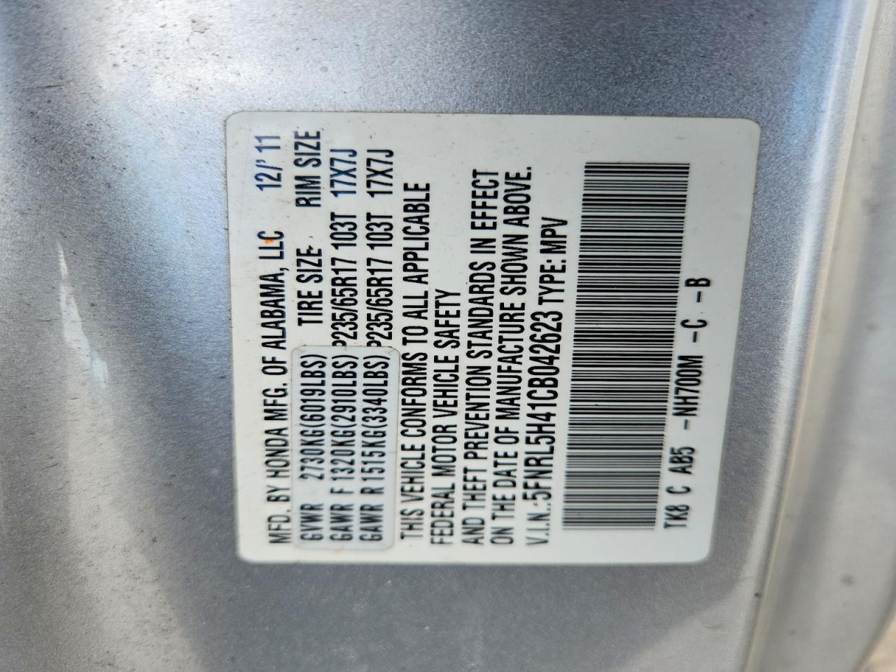 2012 HONDA ODYSSEY
