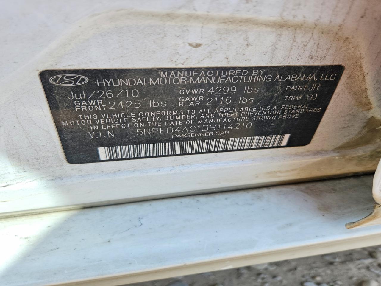 2011 HYUNDAI SONATA