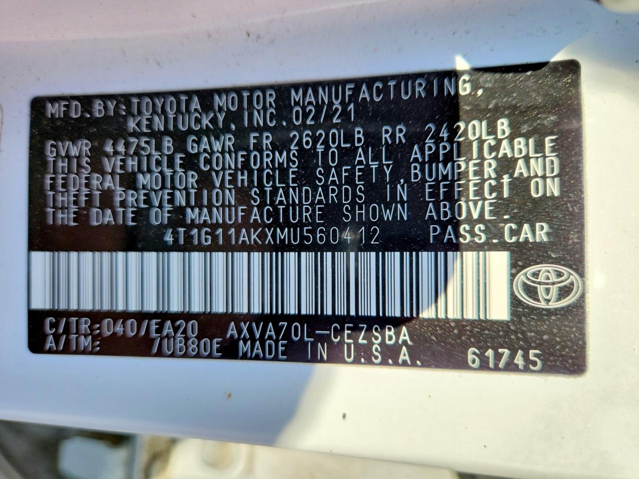 2021 TOYOTA CAMRY