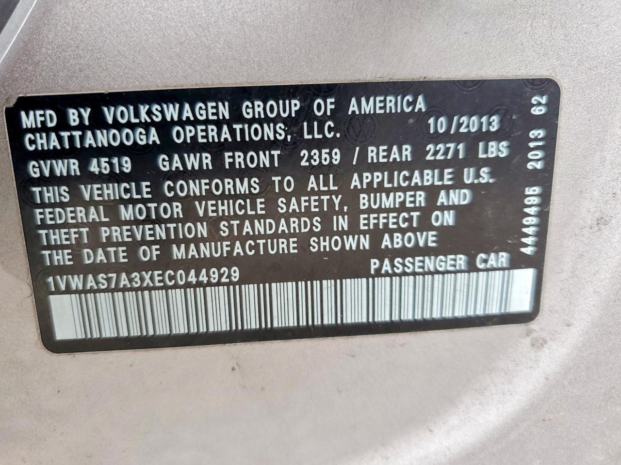 2014 VOLKSWAGEN PASSAT