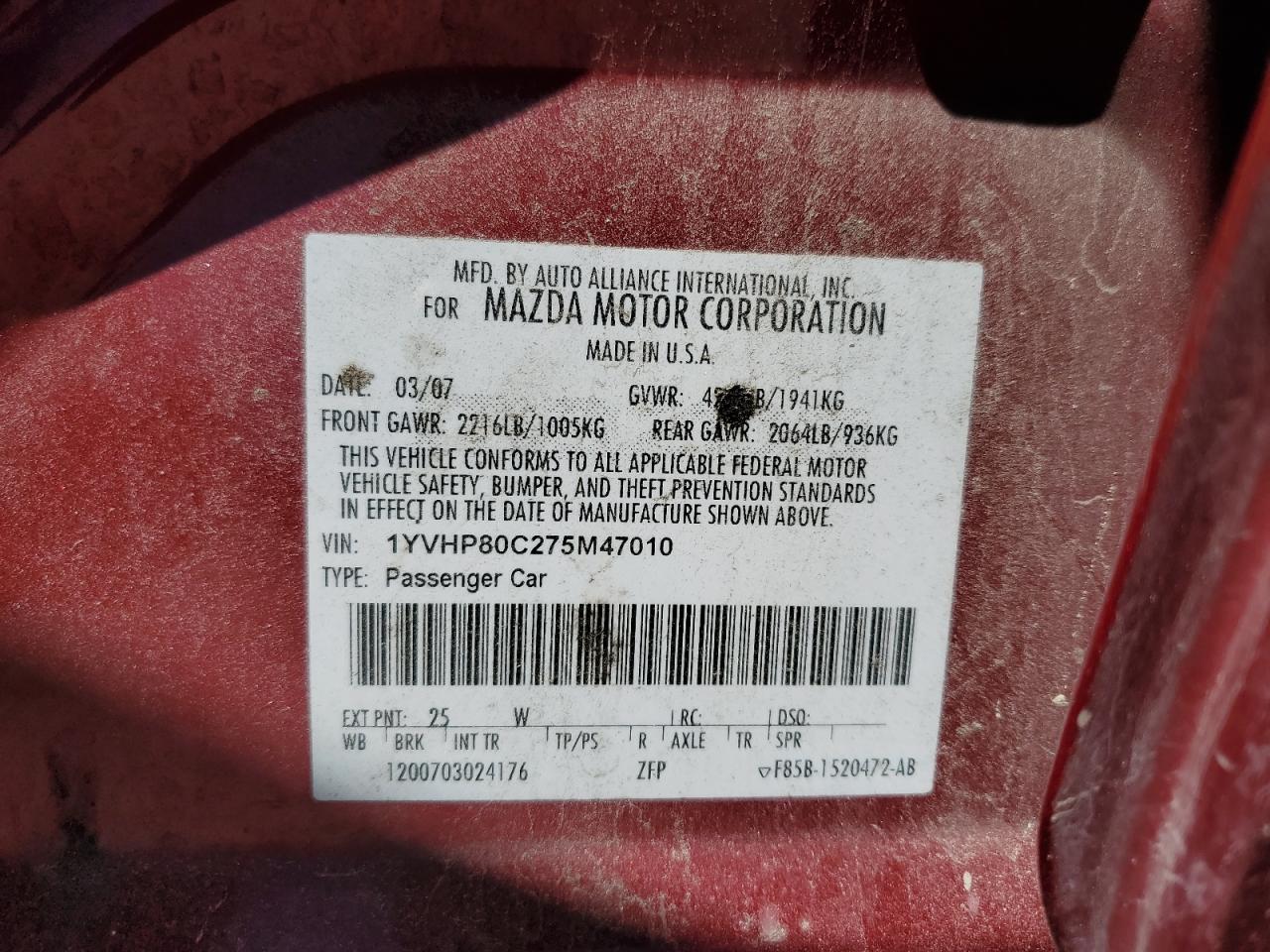 2007 MAZDA 6