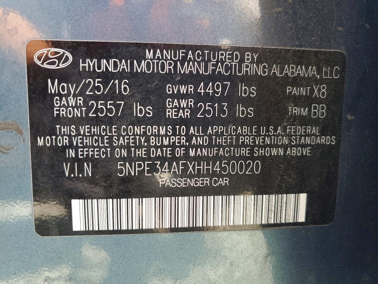 2017 HYUNDAI SONATA