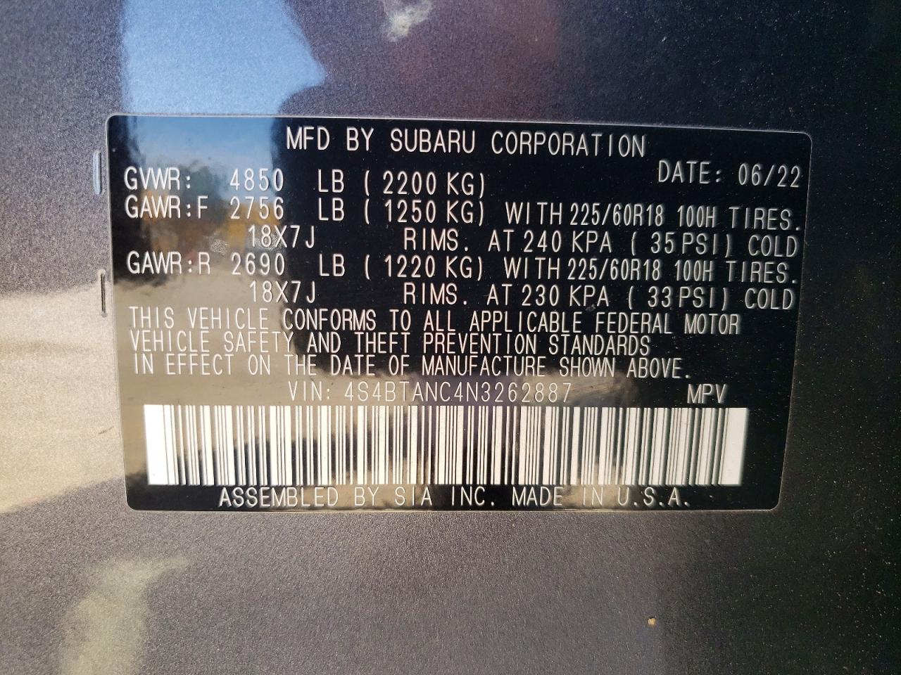 2022 SUBARU OUTBACK
