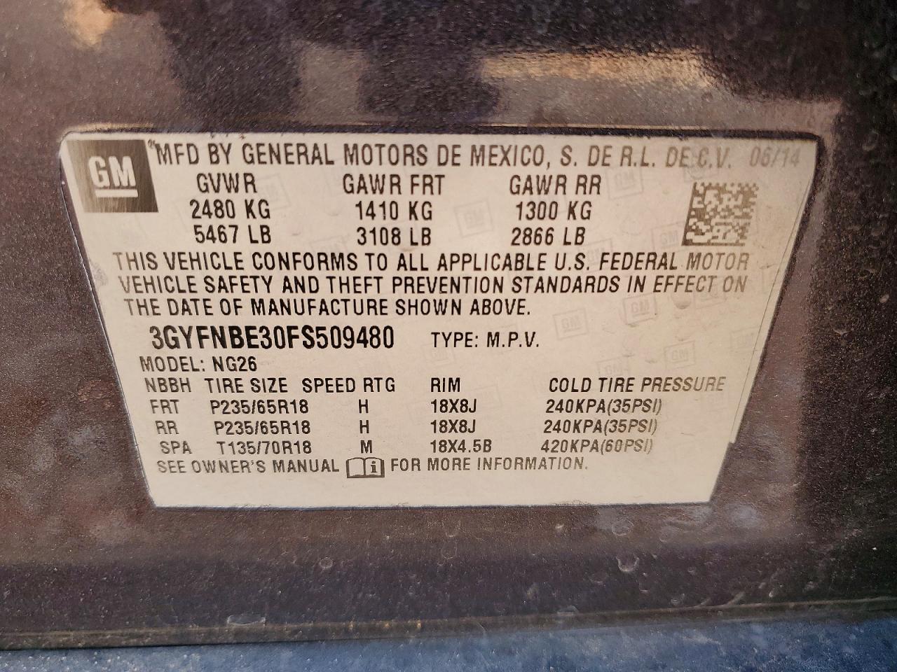 2015 CADILLAC SRX
