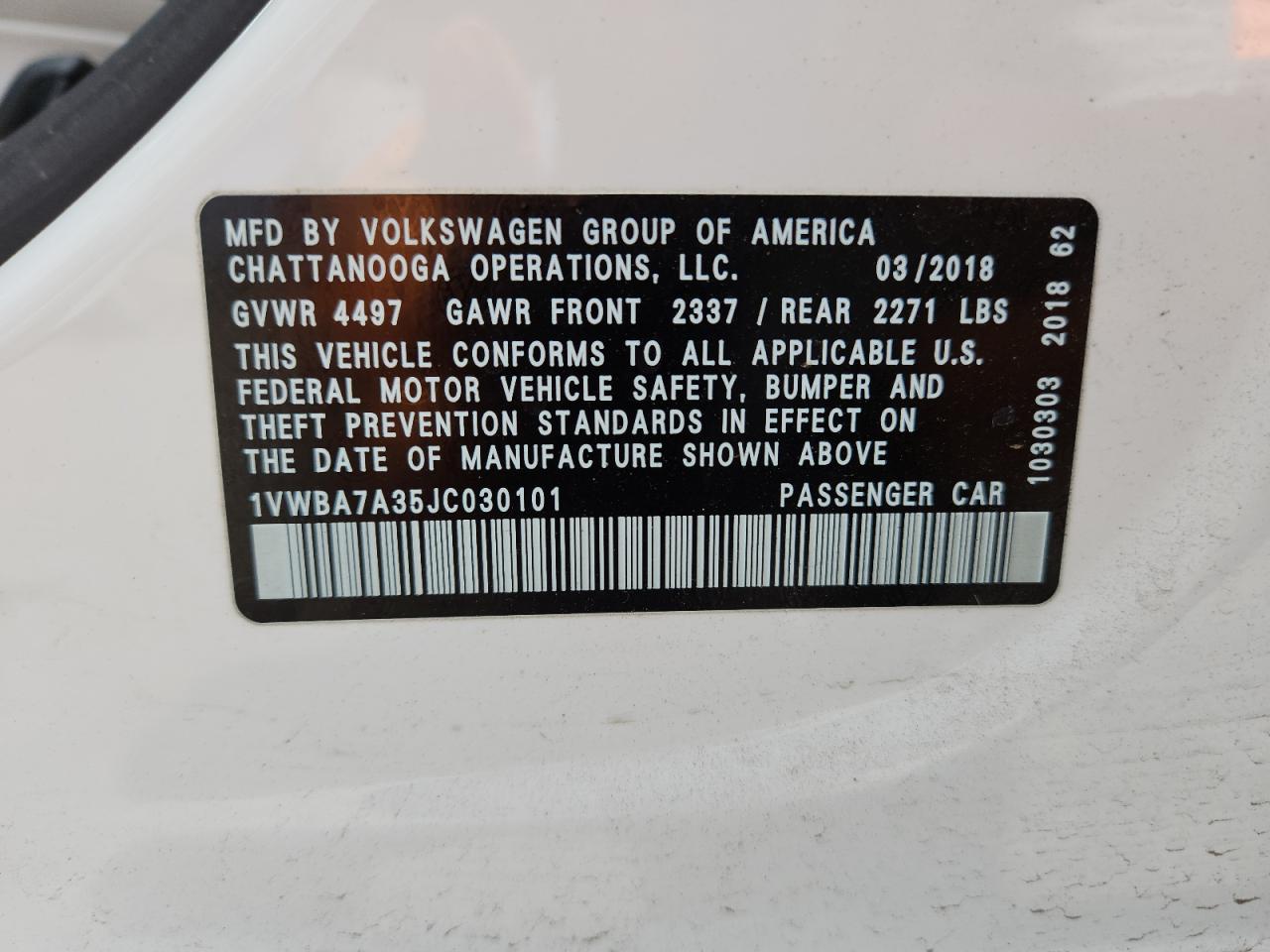 2018 VOLKSWAGEN PASSAT