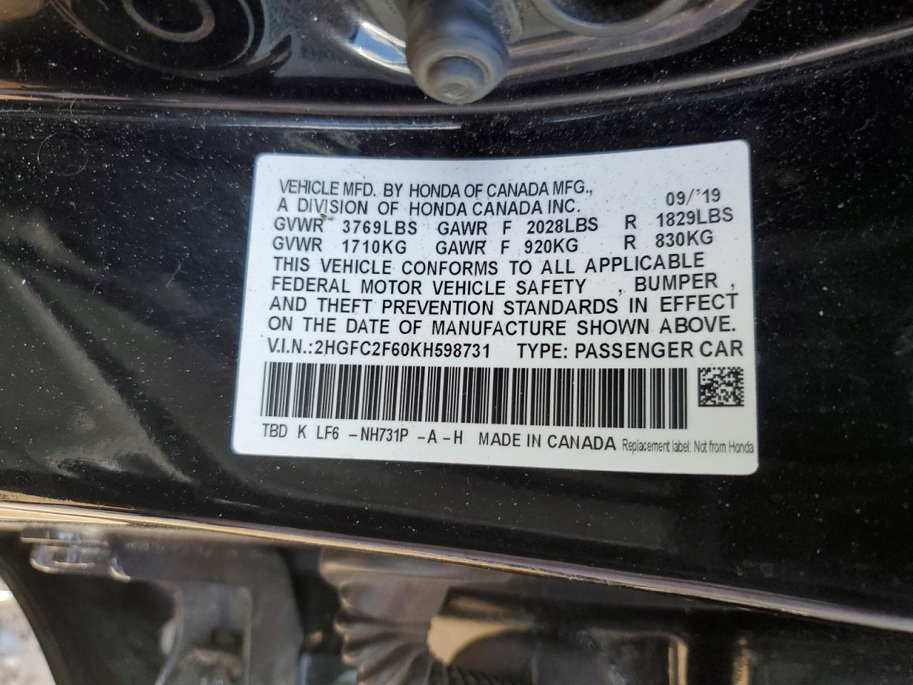 2019 HONDA CIVIC