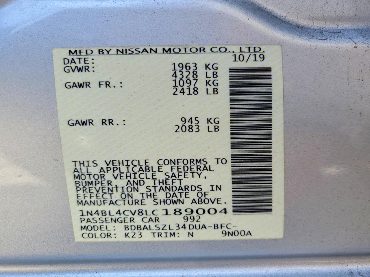 2020 NISSAN ALTIMA