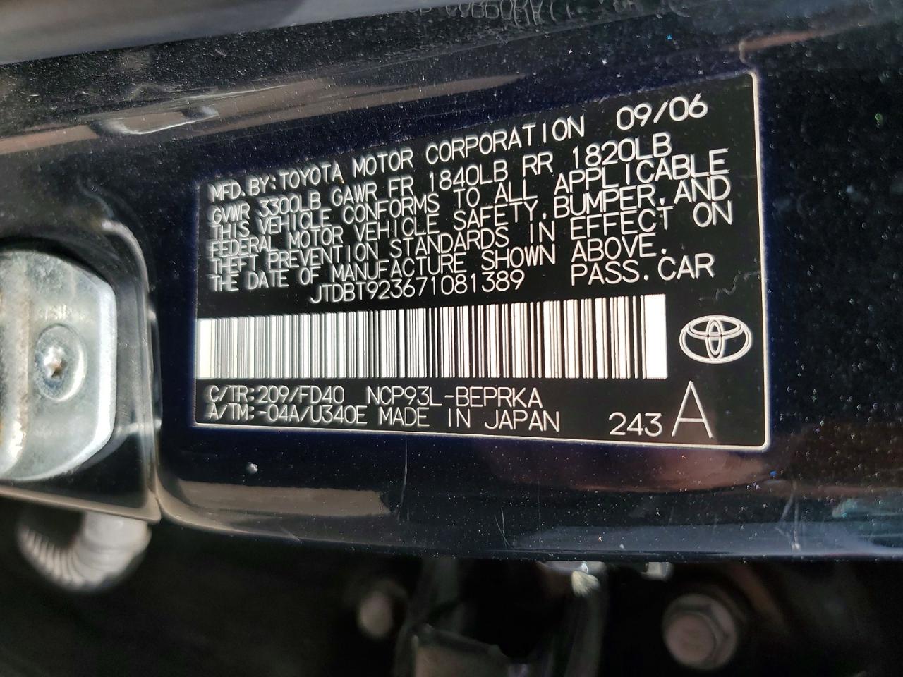 2007 TOYOTA YARIS