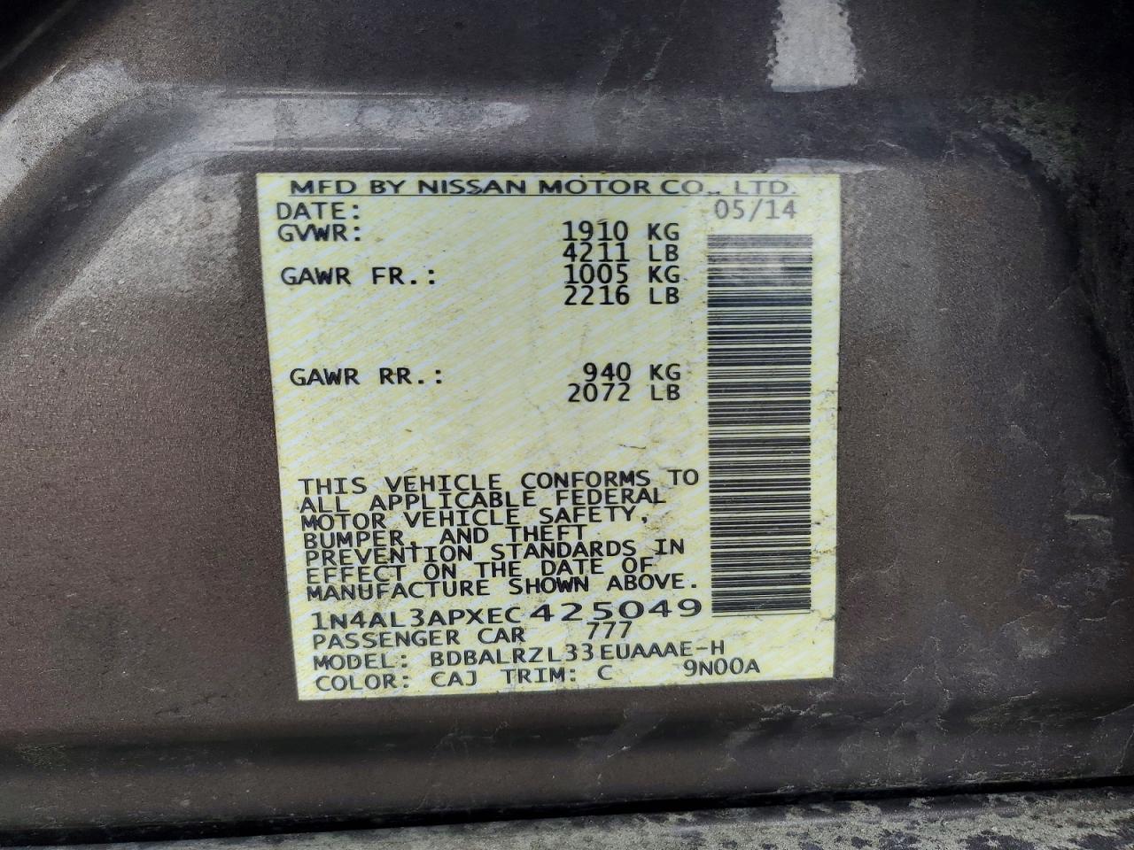 2014 NISSAN ALTIMA