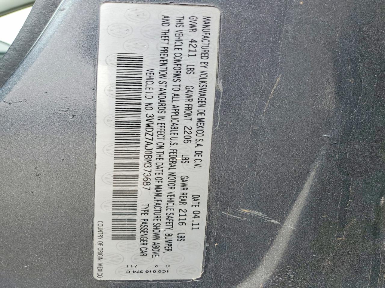 2011 VOLKSWAGEN JETTA