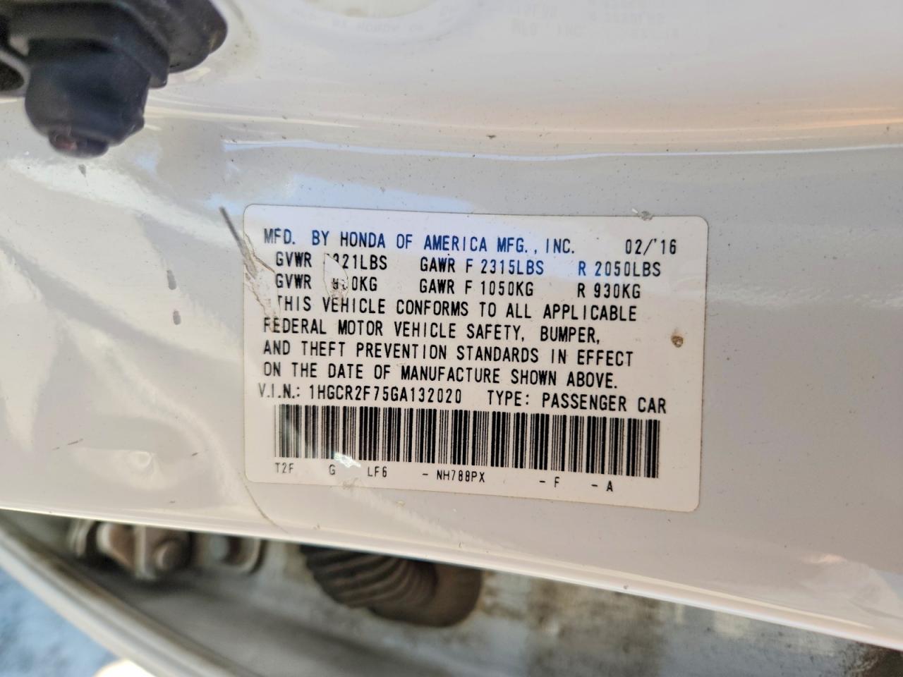 2016 HONDA ACCORD