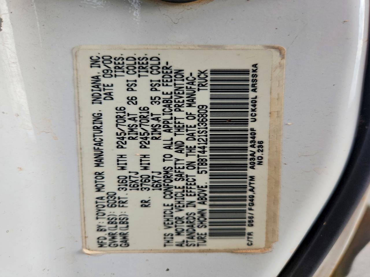 2001 TOYOTA TUNDRA