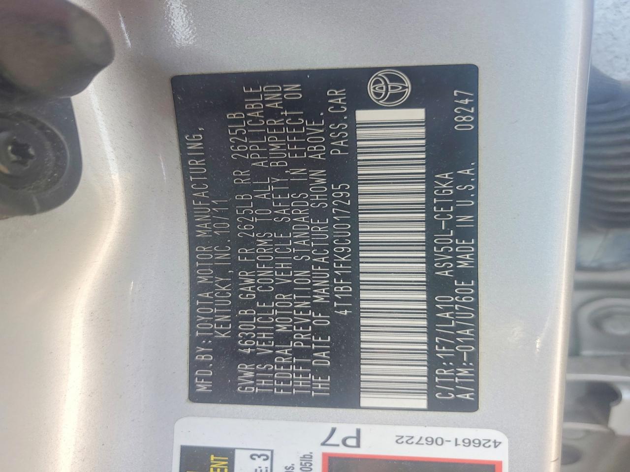 2012 TOYOTA CAMRY