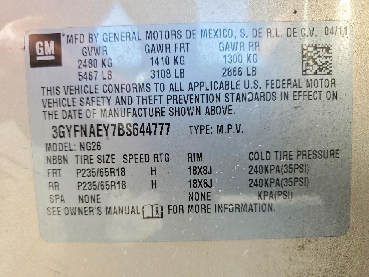 2011 CADILLAC SRX