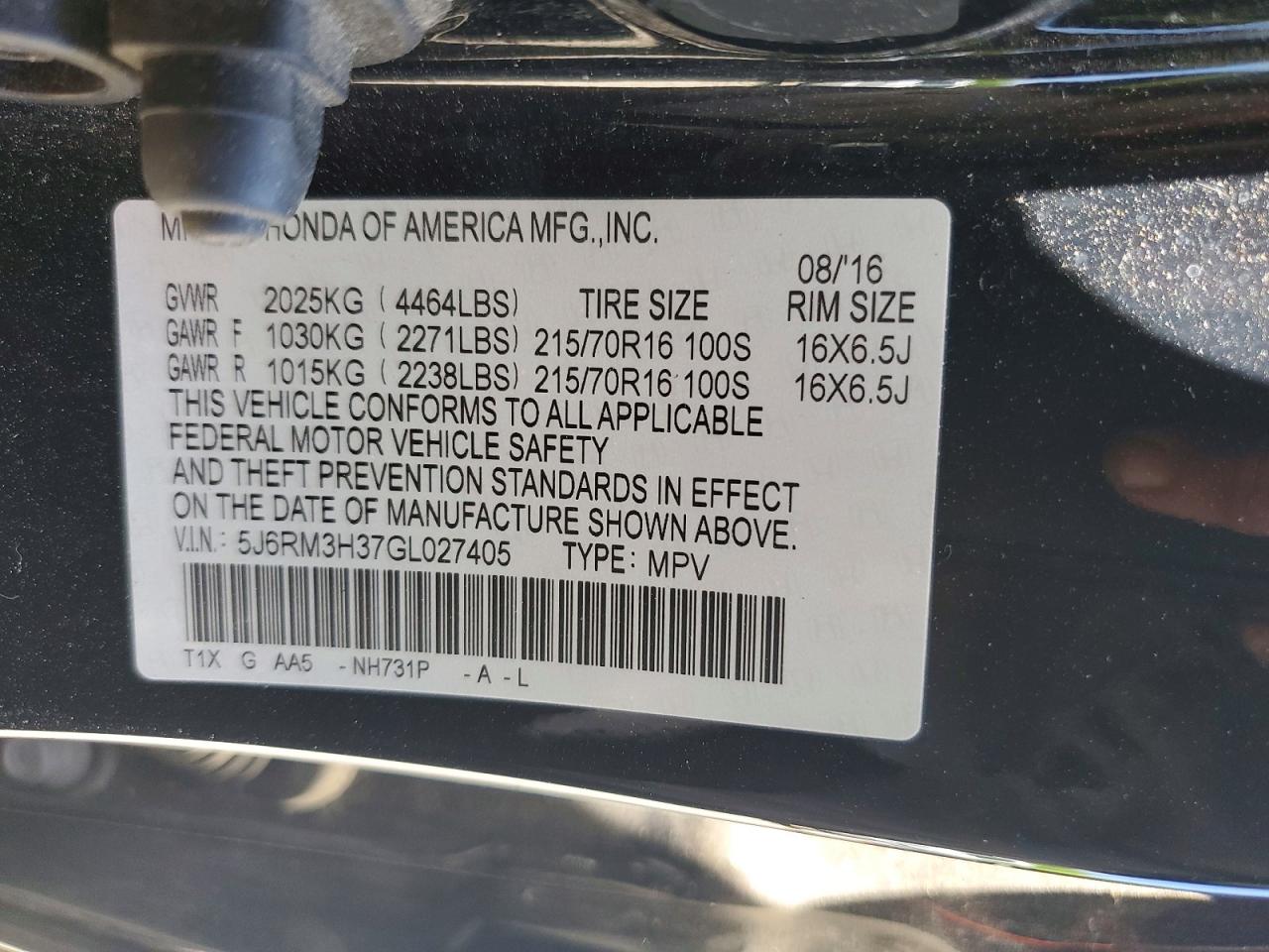 2016 HONDA CRV
