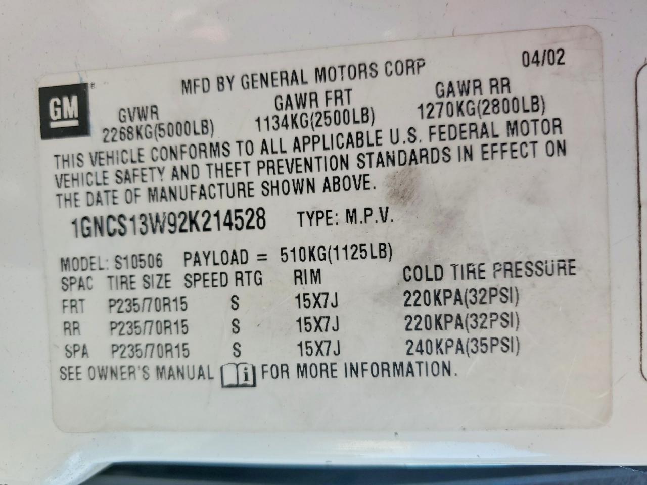 2002 CHEVROLET BLAZER