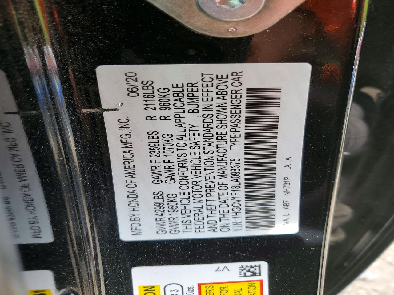 2020 HONDA ACCORD