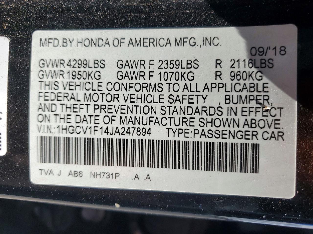 2018 HONDA ACCORD