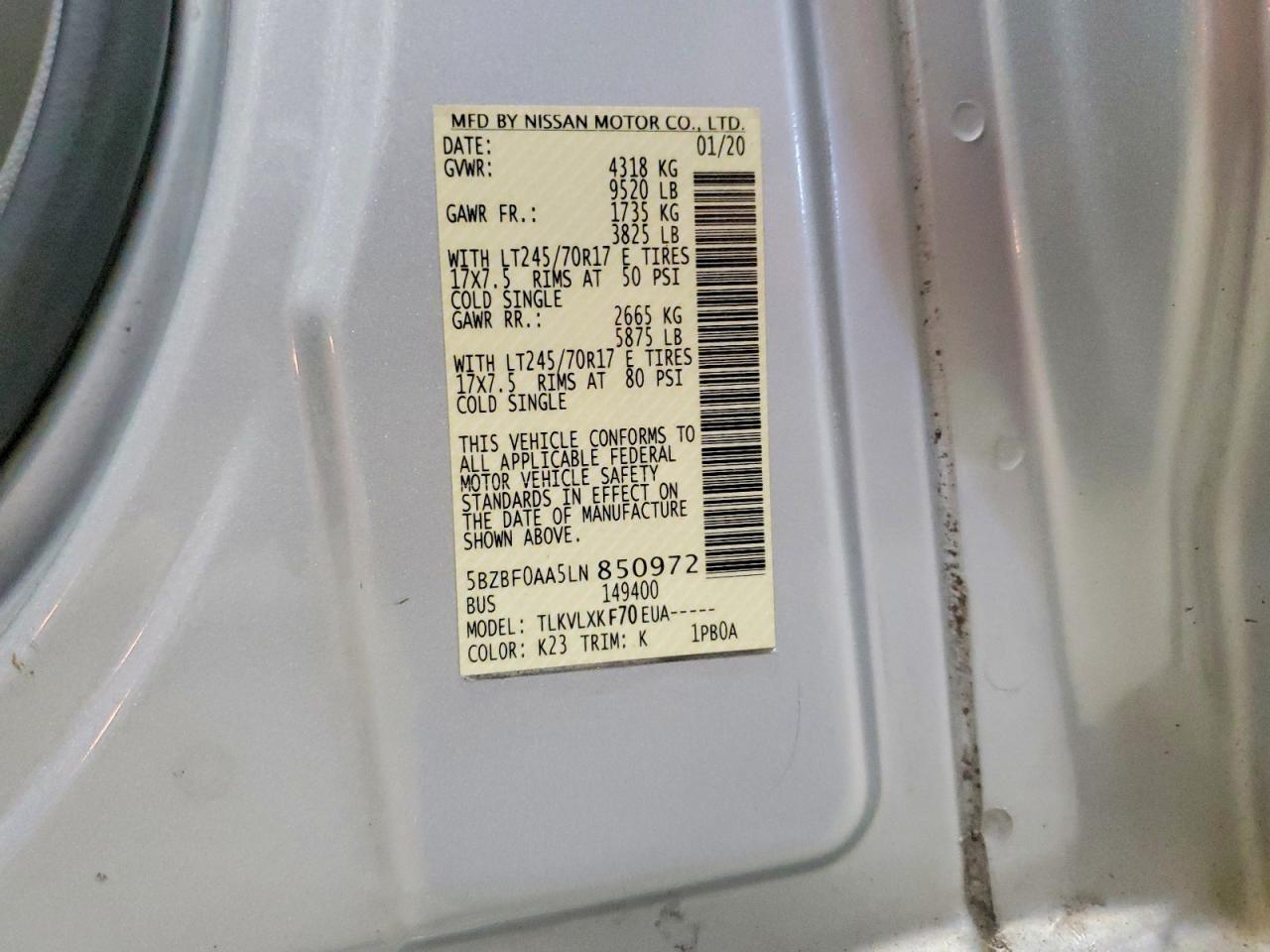 2020 NISSAN NV