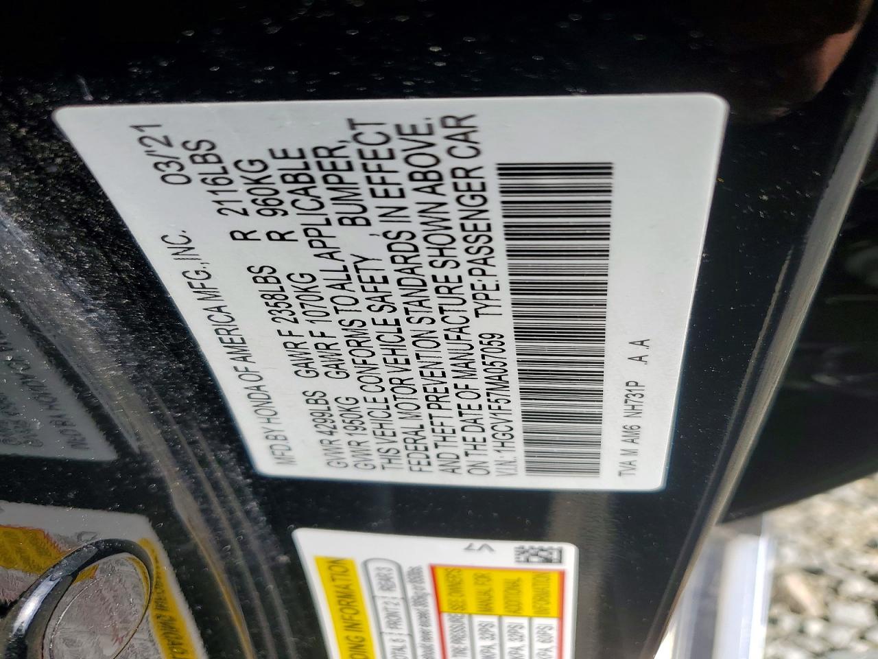 2021 HONDA ACCORD