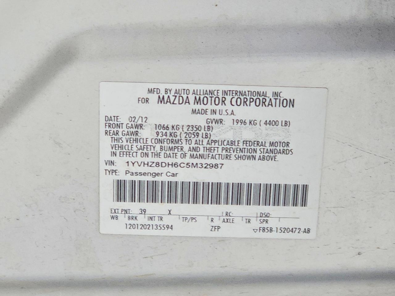 2012 MAZDA 6