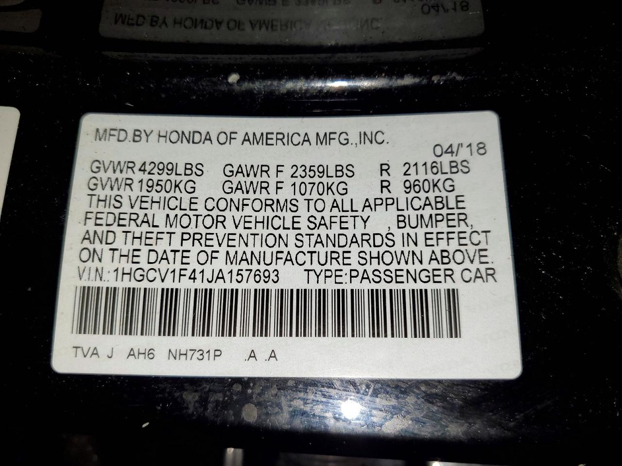 2018 HONDA ACCORD