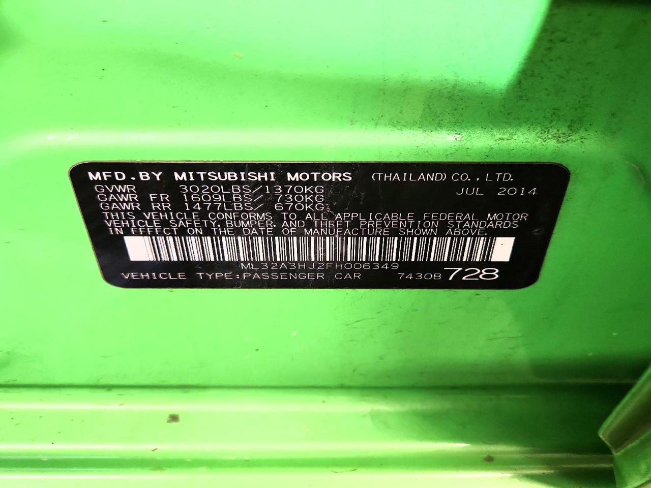 2015 MITSUBISHI MIRAGE