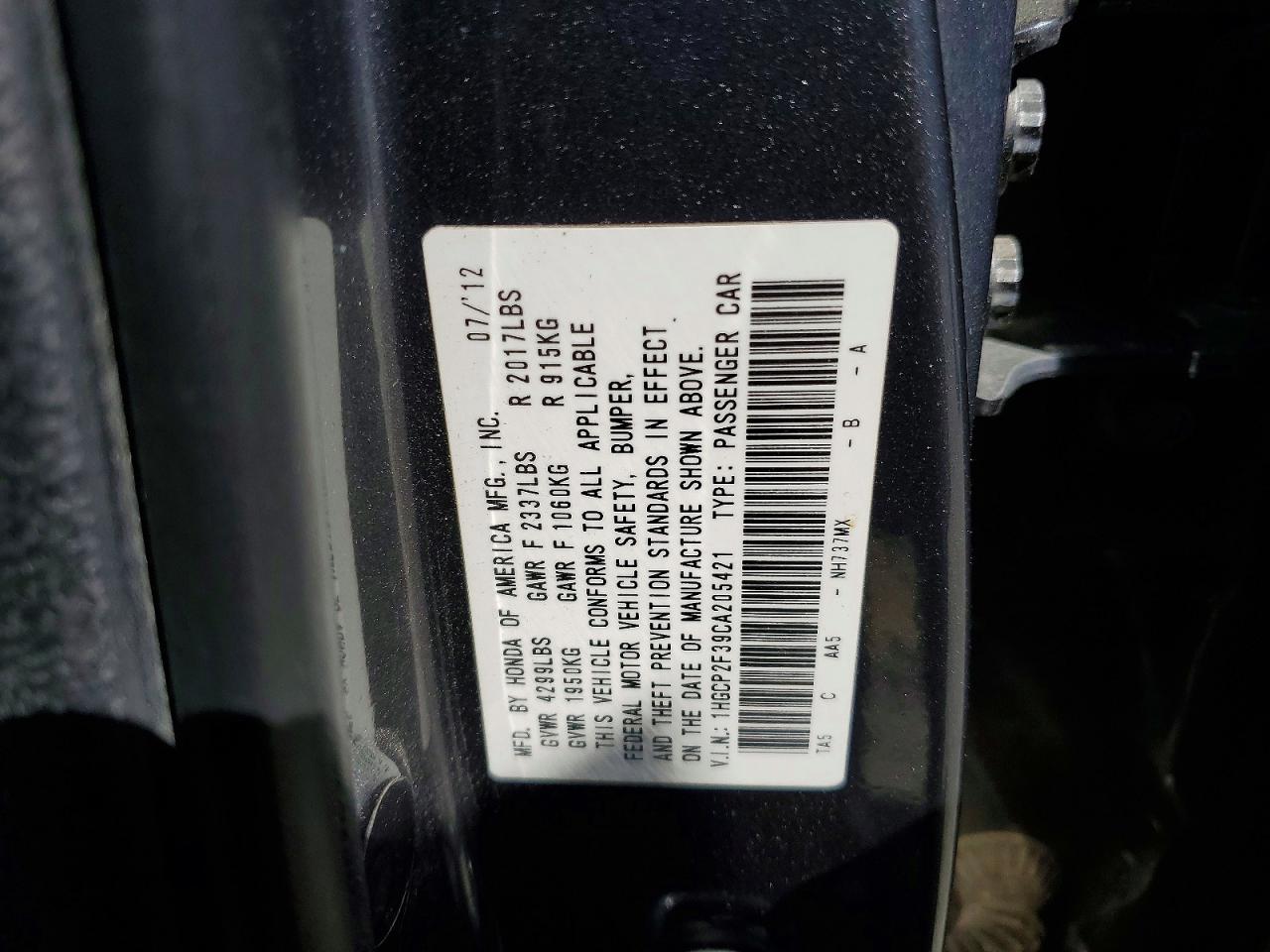 2012 HONDA ACCORD