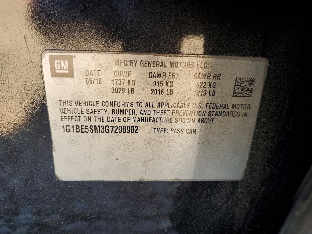 2016 CHEV CRUZE