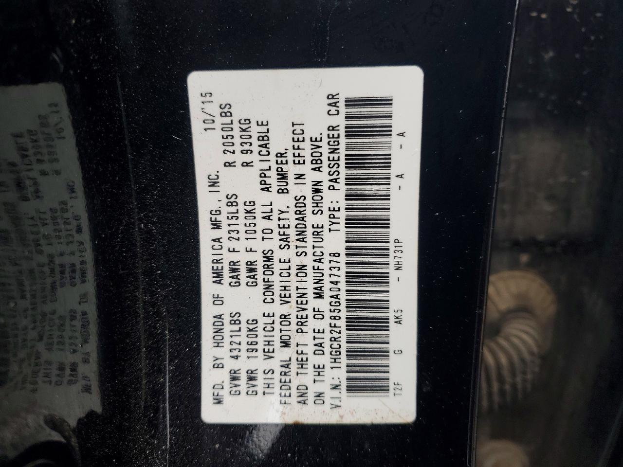 2016 HONDA ACCORD