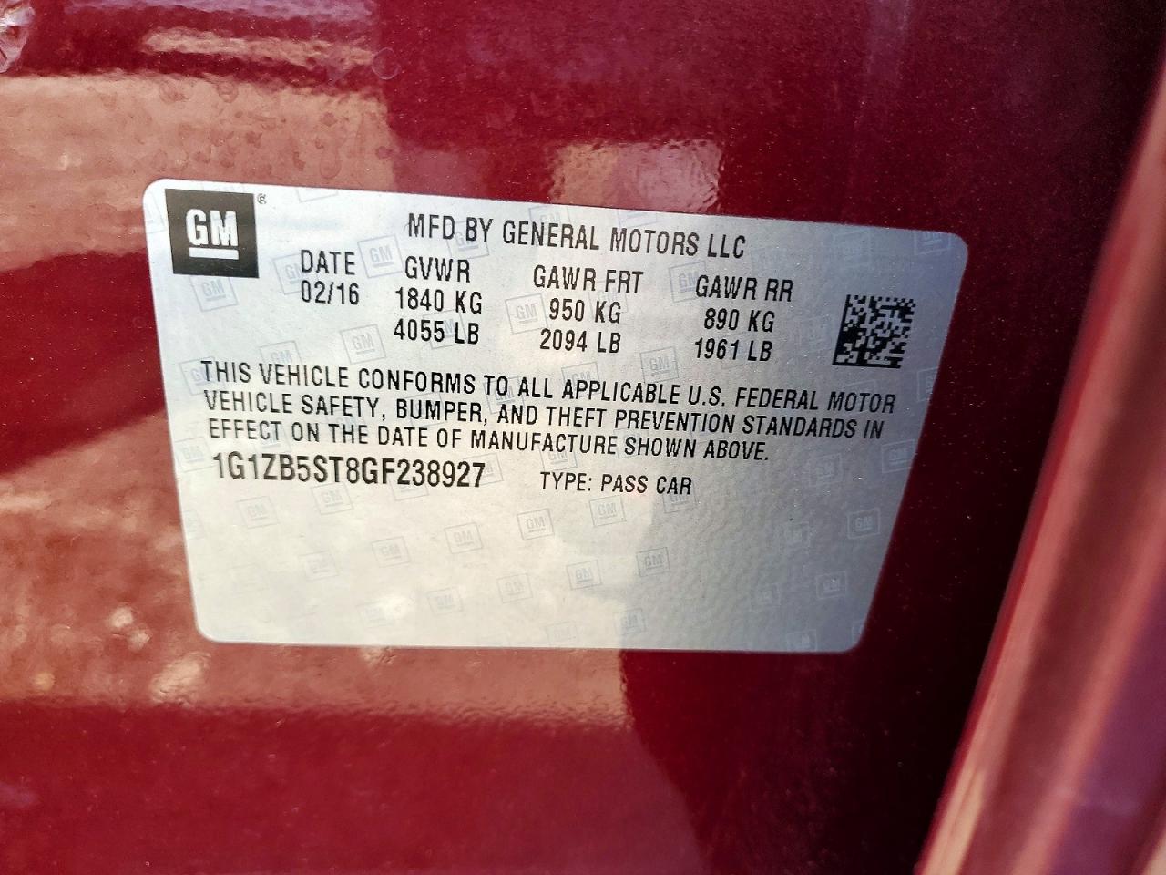 2016 CHEVROLET MALIBU