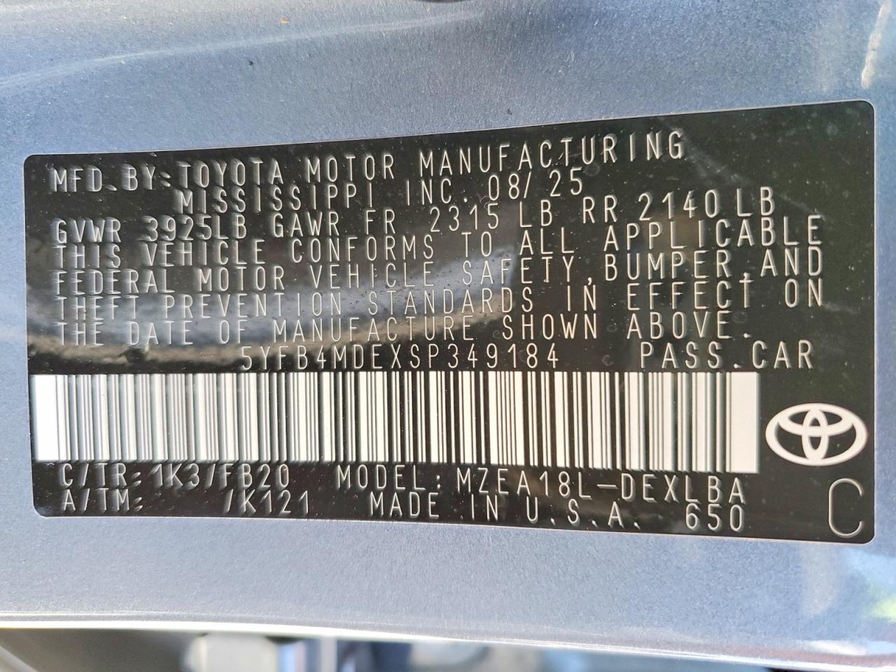 2025 TOYOTA COROLLA