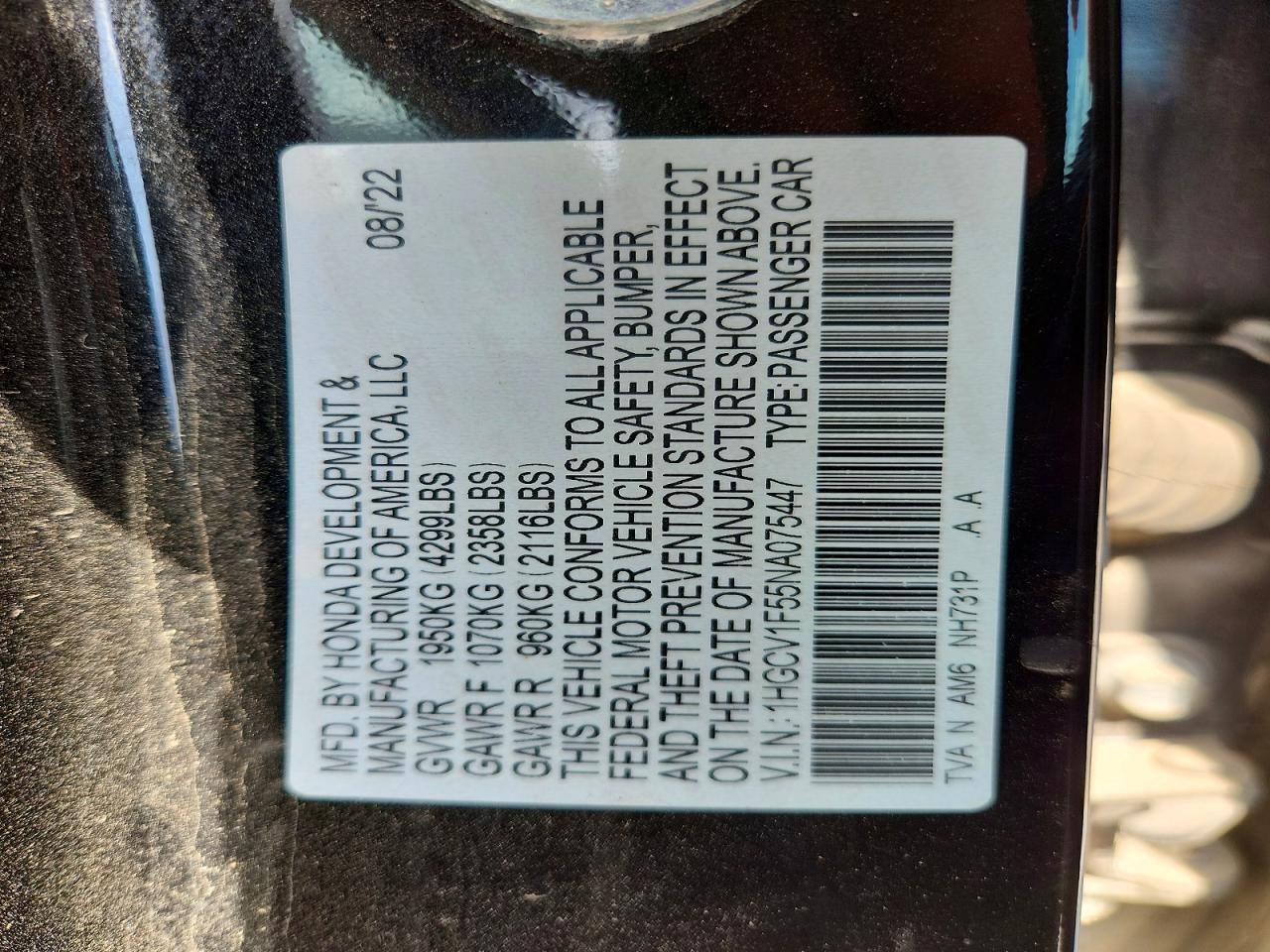 2022 HONDA ACCORD