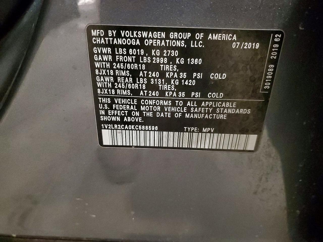 2019 VOLKSWAGEN ATLAS