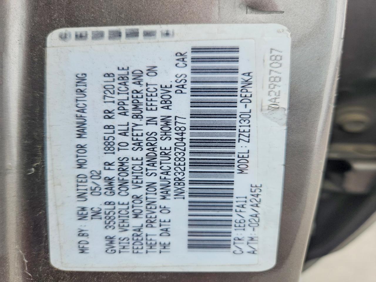 2003 TOYOTA COROLLA