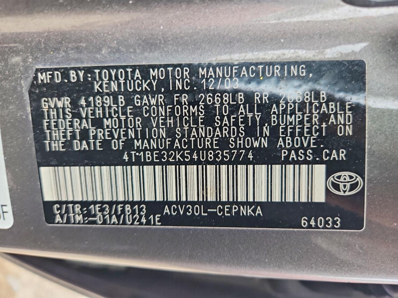 2004 TOYOTA CAMRY