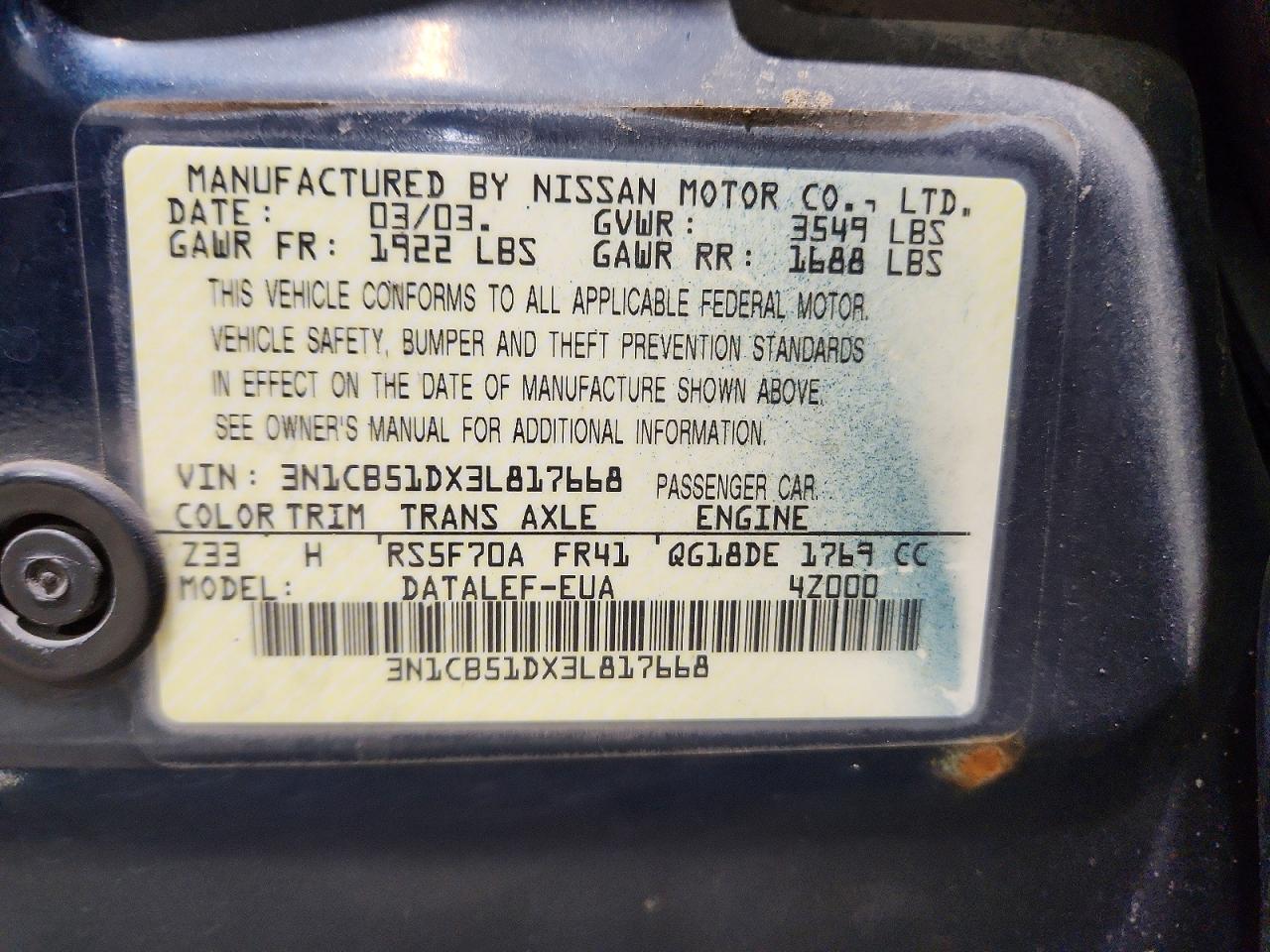 2003 NISSAN SENTRA