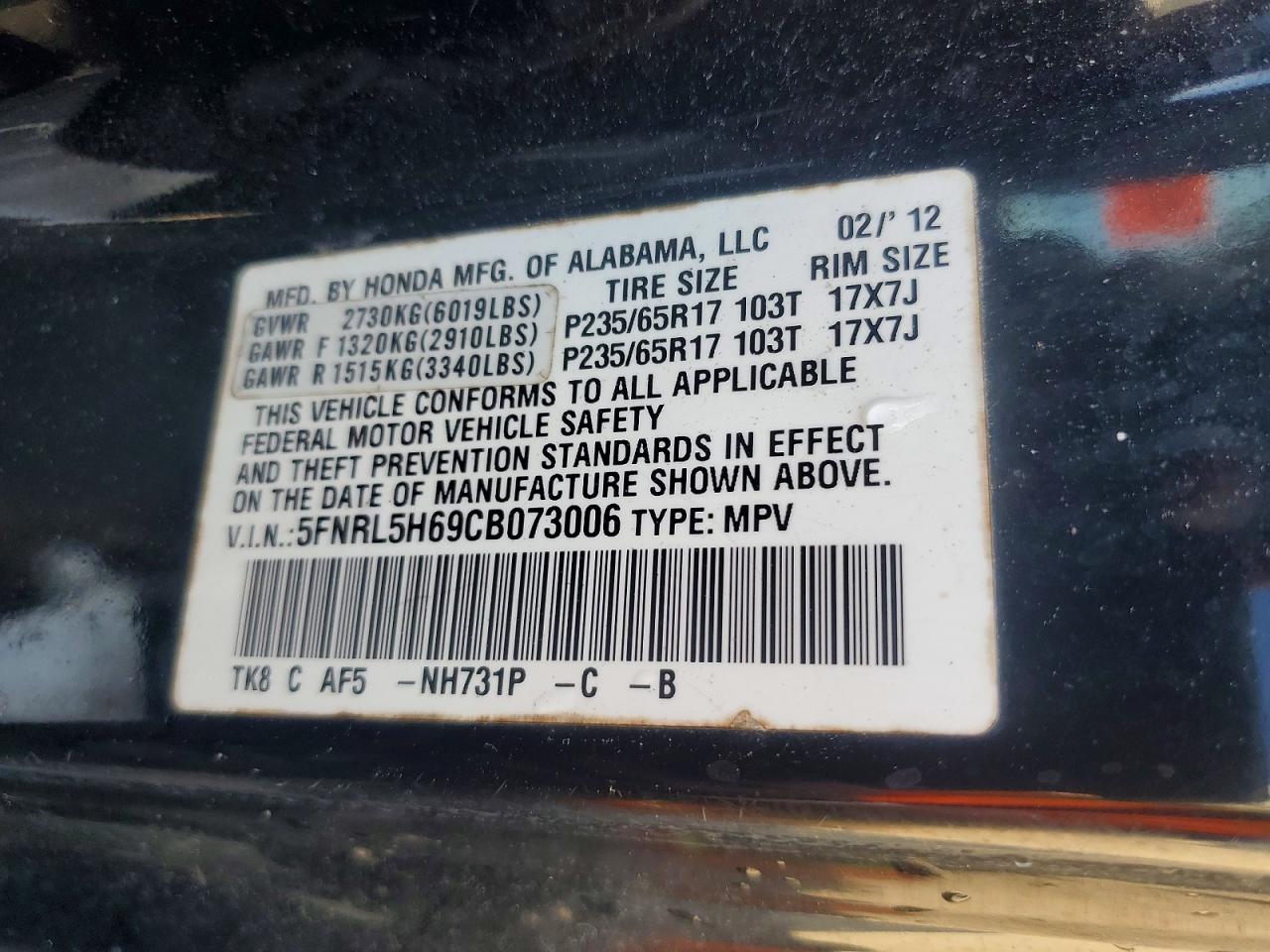 2012 HONDA ODYSSEY