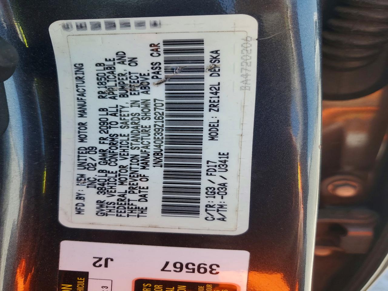 2009 TOYOTA COROLLA