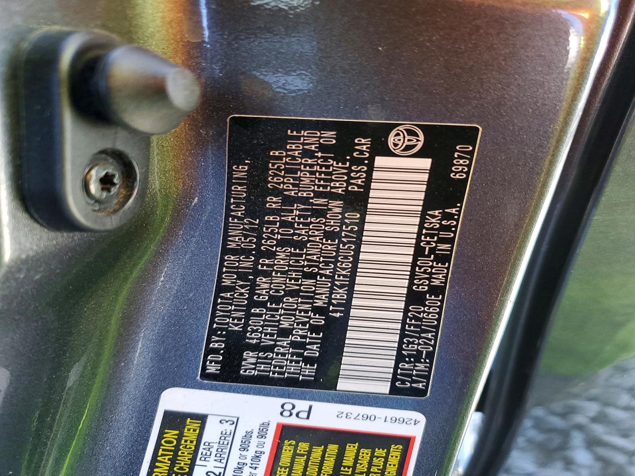 2012 TOYOTA CAMRY