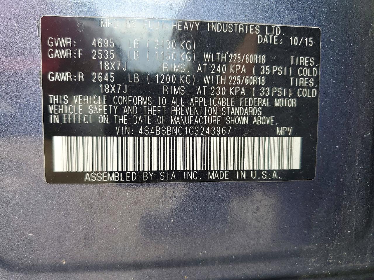 2016 SUBARU OUTBACK