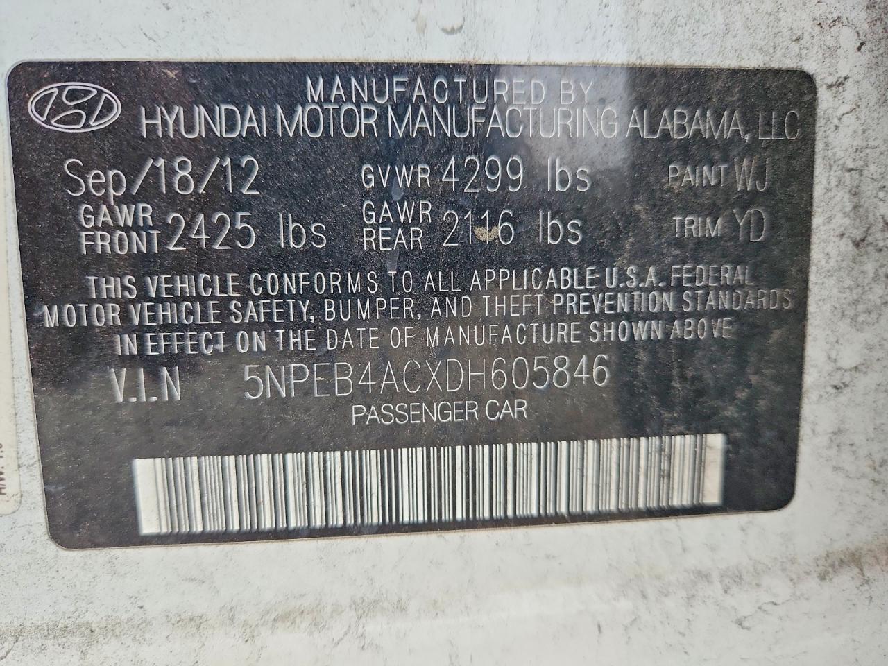 2013 HYUNDAI SONATA