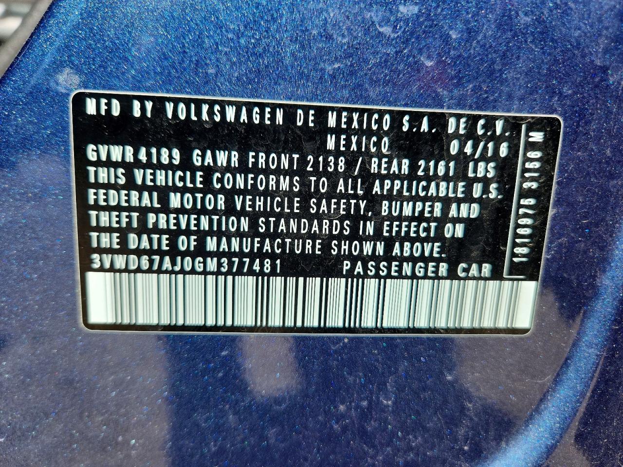 2016 VOLKSWAGEN JETTA