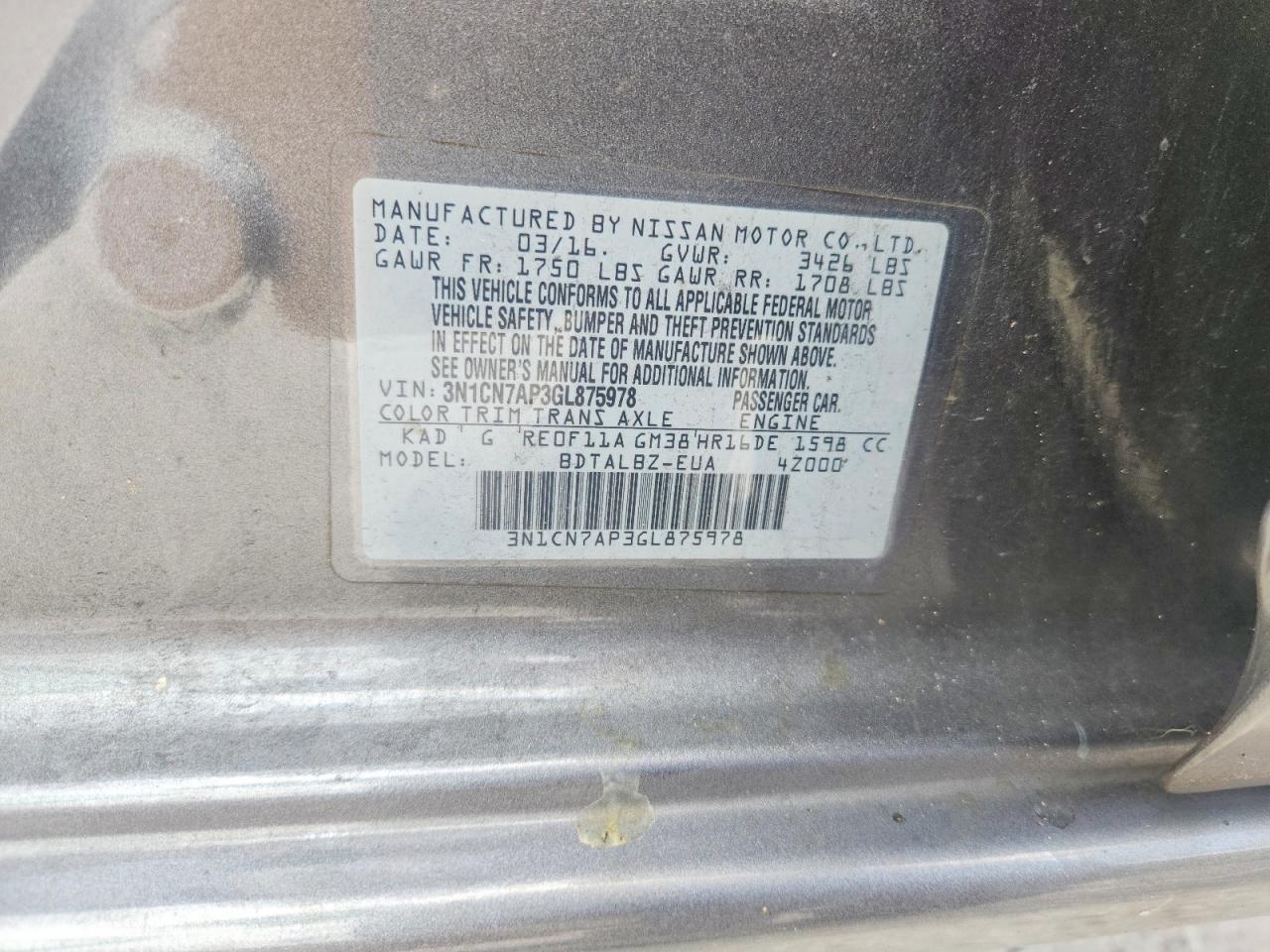 2016 NISSAN VERSA