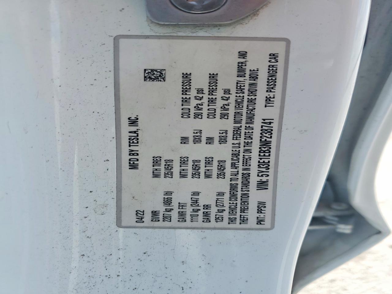2022 TESLA MODEL 3