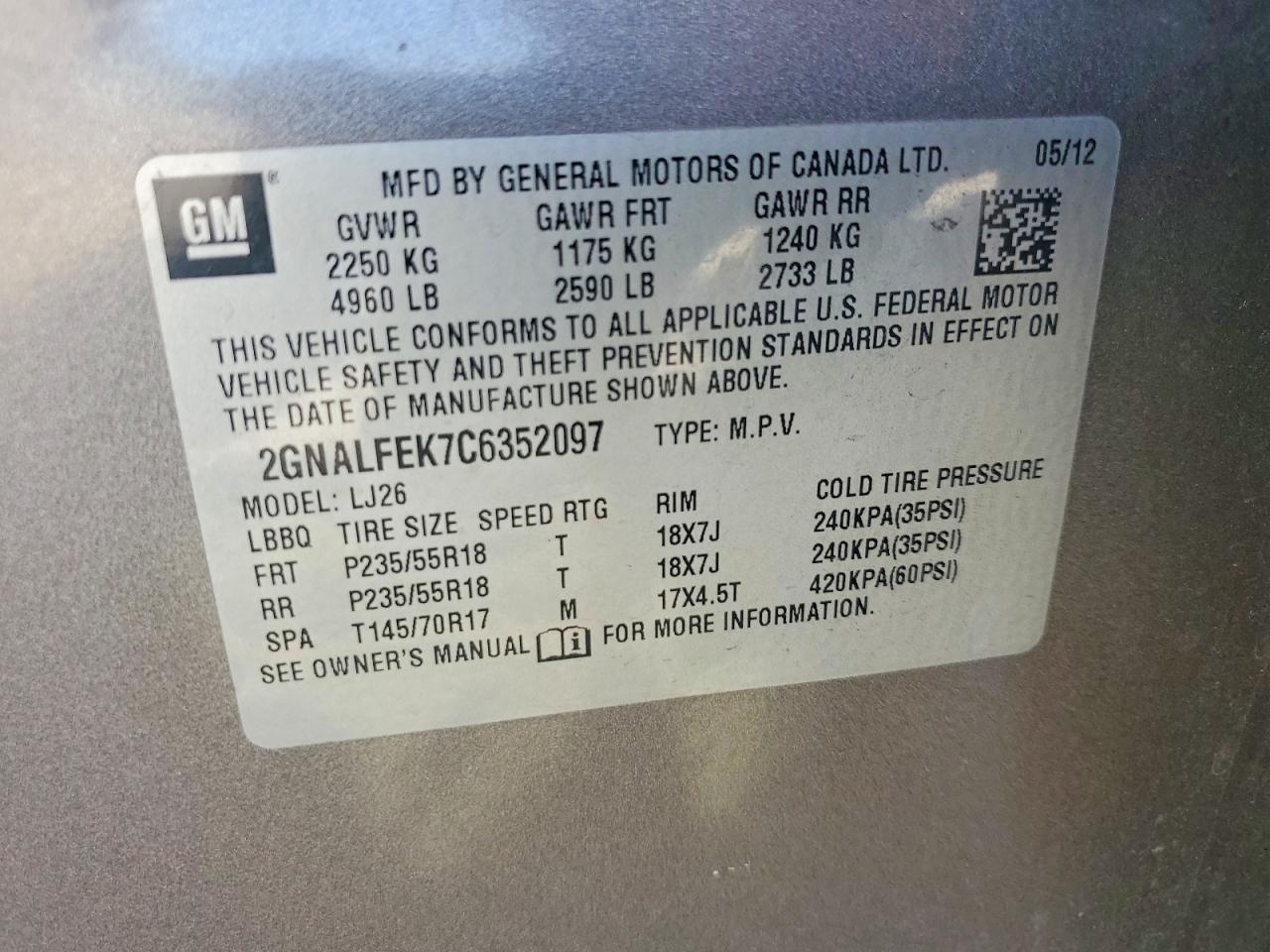 2012 CHEVROLET EQUINOX