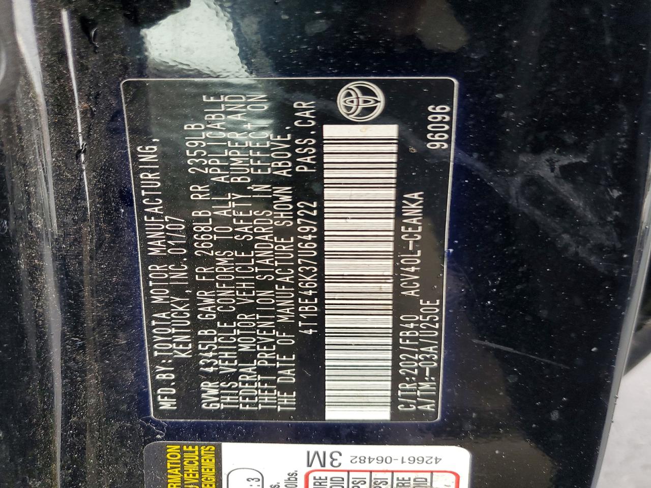 2007 TOYOTA CAMRY